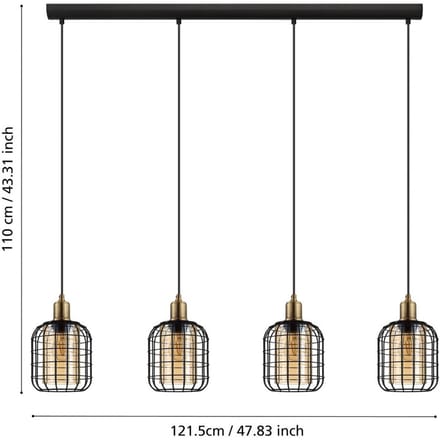 EGLO Chisle Hanglamp - E27 - 130 cm - Zwart/Gebronsd/Amber