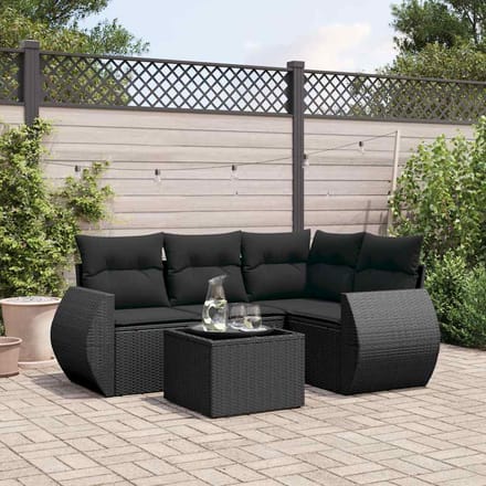 vidaXL - 5-delige - Loungeset - met - kussens - poly - rattan - zwart