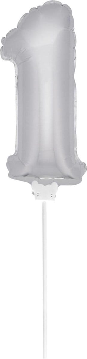 Mini Figuurballon Zilver Cijfer 1