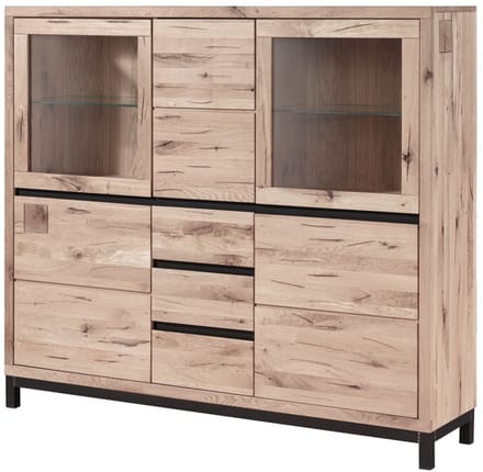 MASSIVMOEBEL24.DE wilde eik highboard beige massief hout 166x40x148 cm (BxTxH) geolied gemonteerd VILLANDERS volledig massief #207