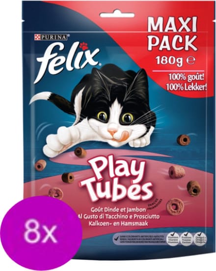 8x Felix - Playtubes Kalkoen & Ham - Kattensnacks - 180 g