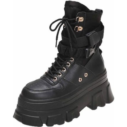 Bottes à semelles épaisses pour femmes, chaussures décoratives à lacets à talons compensés, à la mode 38 noir