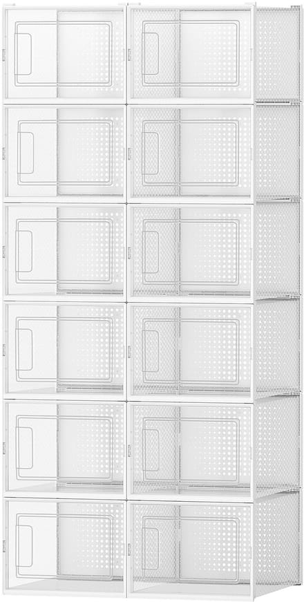 SONGMICS - Schoenendoos - Schoenendozen Set van 12 - Vouwbaar en Stapelbaar - Transparant Ontwerp