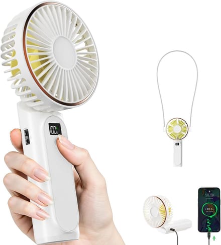 Handventilator - Draagbare Ventilator met 3600 mAh - LED Display - 180° Verstelbaar - 6 Snelheden - Wit