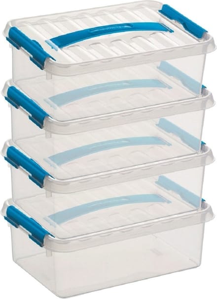 Sunware Q-Line Opbergboxen - 4 L - 30 x 20 x 10 cm - Blauw - 4 Boxen
