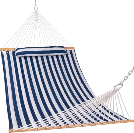 Gewatteerde Hangmat - Dubbele Hangmat - Buiten Ontspannen - Met Spreidstok - 2 Persoons - Blauw Wit