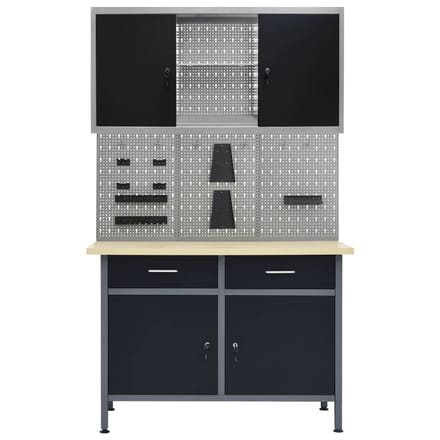 vidaXL - Werkbank - met - drie - wandpanelen - en - een - kast