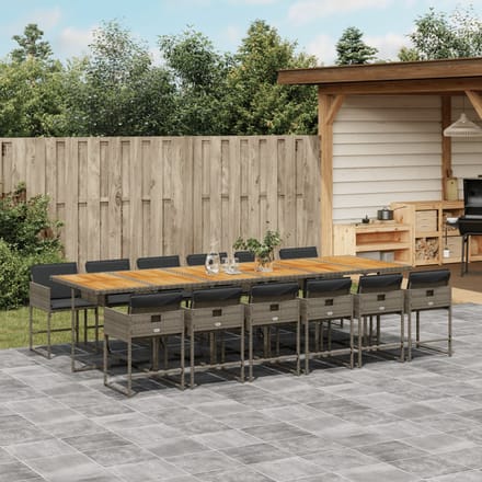 vidaXL - 13-delige - Tuinset - met - kussens - poly - rattan - grijs