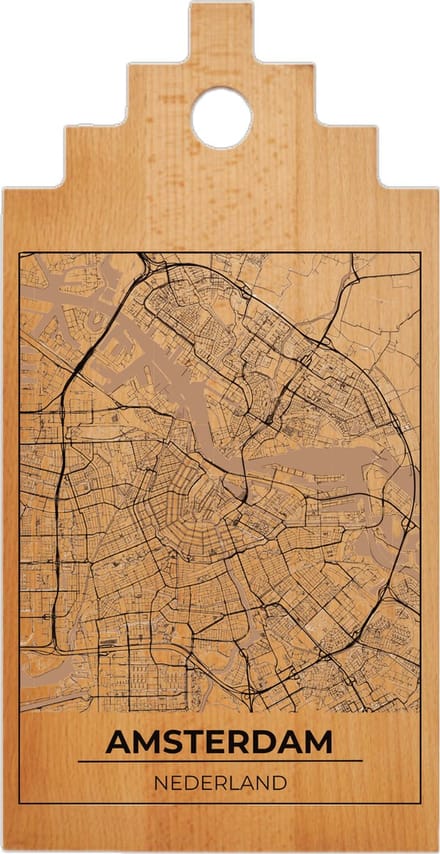 JM Woods - Borrelplank - Serveerplank - Hapjesplank - Kaasplank - Plattegrond - AMSTERDAM CENTRUM - Gepersonaliseerd - Cadeau tip!