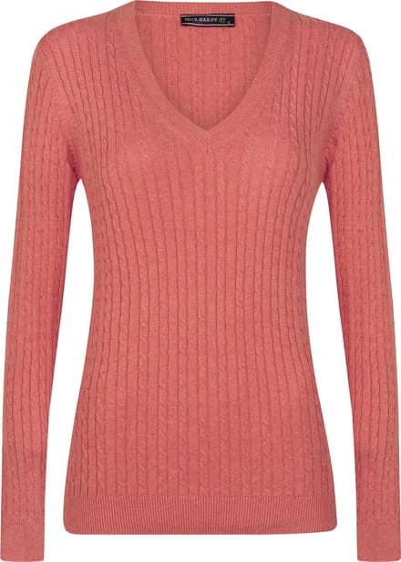 Felix Hardy V-Neck - V Trui - Kabeltrui - 100% Katoen Dames Pink - M