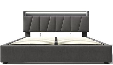 Bed - 140x200cm - Grijs linnen - Opslag