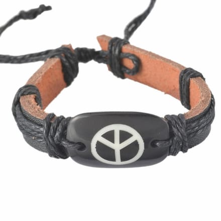Fako Bijoux® - Leren Armband - Leder - Plate Peace
