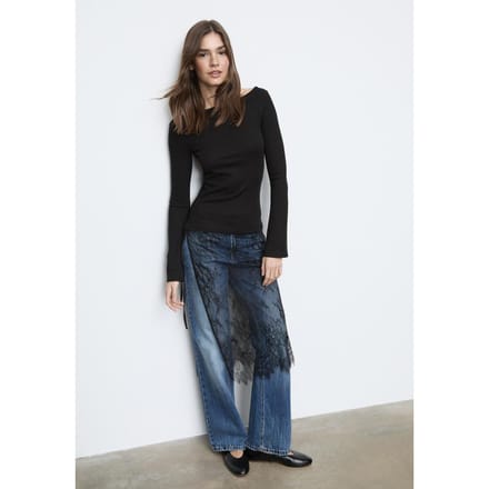 Stradivarius Basic T-shirt met uitlopende mouwen  Zwart S