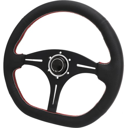 14 inch Stuurwiel Echt Leer 6 Gaten Verbeterde Handling D-Type Stuurwiel Universeel voor Auto's black