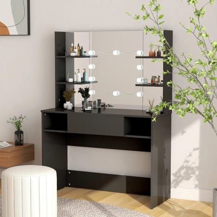 vidaXL - Kaptafel - met - LED-verlichting - 100x40x135 - cm - MDF - zwart