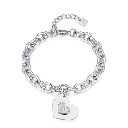 Twice As Nice Armband in edelstaal, hart hanger Zilverkleurig 17cm+3cm