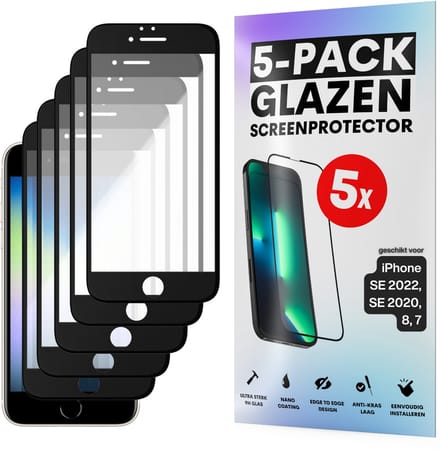 Screenprotector - Geschikt voor iPhone 7 / 8 / SE 2020 - Gehard Glas - Full Cover Tempered Glass - Case Friendly - 5 Pack