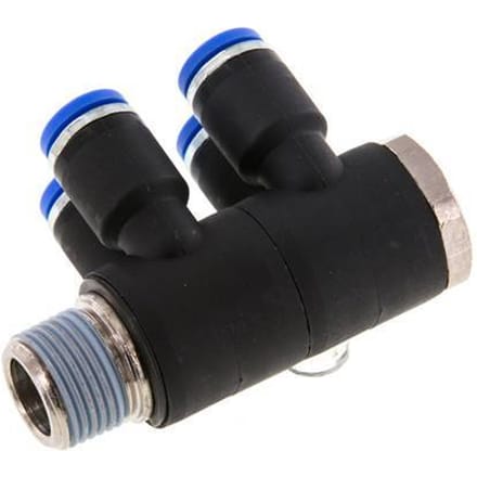 8mm x R3/8'' 4-way Manifold Messing/PA 66 Insteekfitting Buitendraad Draaibaar NBR