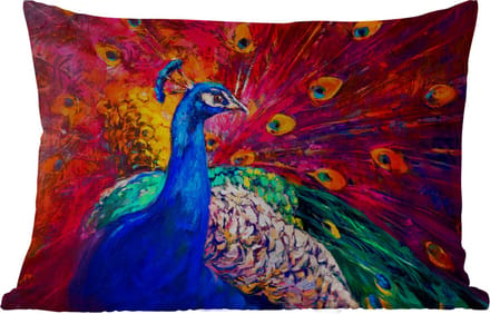 Buitenkussens - Schilderij - Vogel - Pauw - Olieverf - 60x40 cm - Weerbestendig