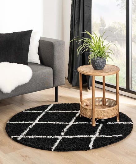 Rond berber vloerkleed - Habitat zwart/wit 120