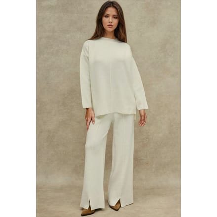 Lang Sweater & Hoge Taille Wijde Pijpen Brei Set