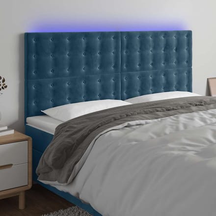vidaXL - Hoofdbord - LED - 180x5x118/128 - cm - fluweel - donkerblauw