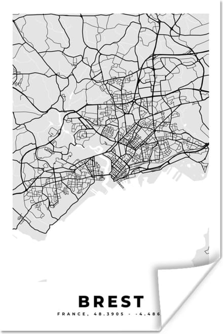 Poster Kaart - Stadskaart - Frankrijk - Brest - Plattegrond - 20x30 cm