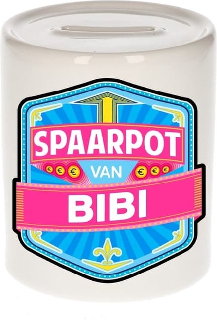 Bellatio Decorations Kinder spaarpot met naam - Bibi - keramiek - met dop - wit - Sparen - Spaargeld van Bibi