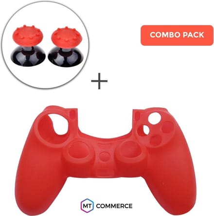 Siliconen bescherming protector geschikt voor Ps4 controller - Cover skin - Beschermhoes - Rood + Thumb Grips