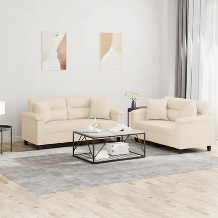 vidaXL - 2-delige - Loungeset - met - kussens - microvezelstof - beige