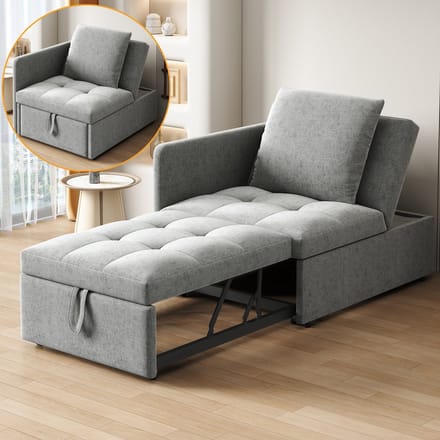 Sweiko Fauteuil - Ligstoel - Slaapbank - Verstelbare rugleuning - Linnen - Grijs