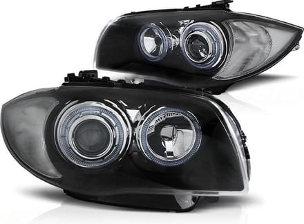 Koplampen dual halo rims BMW 1 E87/E81/82/88 04-11 ZWART