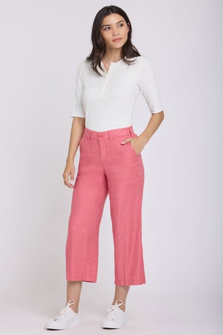 Wijd Been Cargo Capri Broek In Stretch Linnen