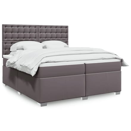 vidaXL - Boxspring - met - matras - kunstleer - grijs - 200x200 - cm