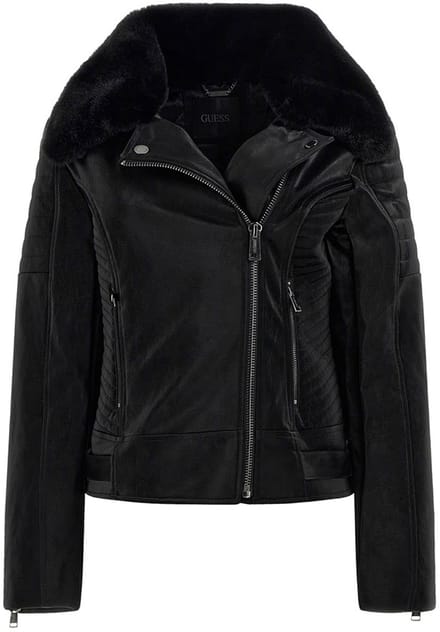 Guess Darcey Biker Leren Jas Zwart 2Xl Vrouw