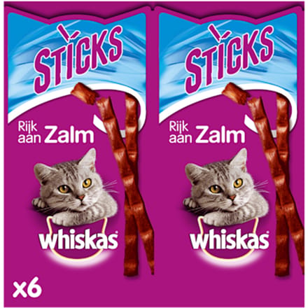 28x 36g Whiskas Sticks Rijk aan Zalm Kattensnacks