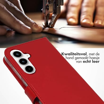 Selencia Hoesje - Geschikt voor Samsung Galaxy A55 (5G) - Echt Lederen Bookcase - Rood