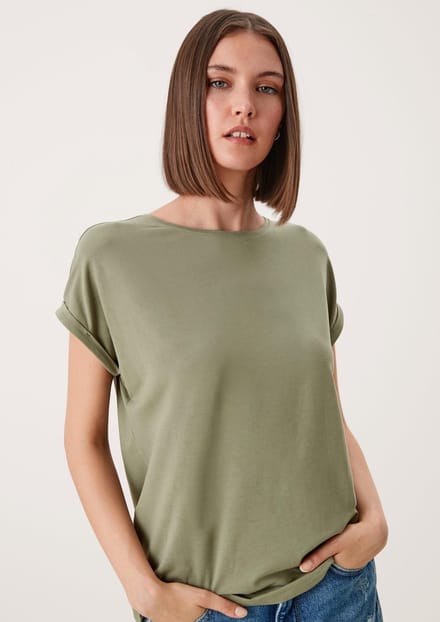 T-shirt losse pasvorm in gemengd lyocell ronde hals dames QS