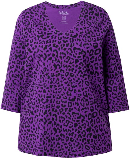 Ulla Popken - Dames - Shirt A-lijn V-hals 3/4-mouw - Purper - Maat 58+