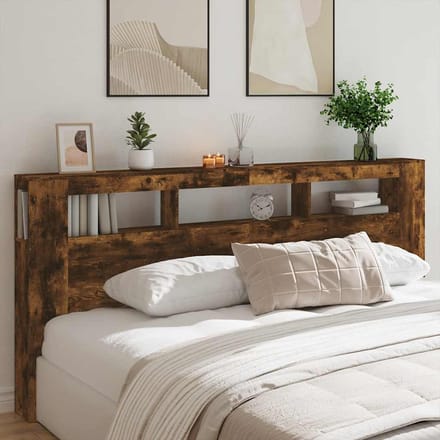 vidaXL - Hoofdeinde - met - LED - 220x18,5x103,5 - cm - bewerkt - hout - gerookt - eiken