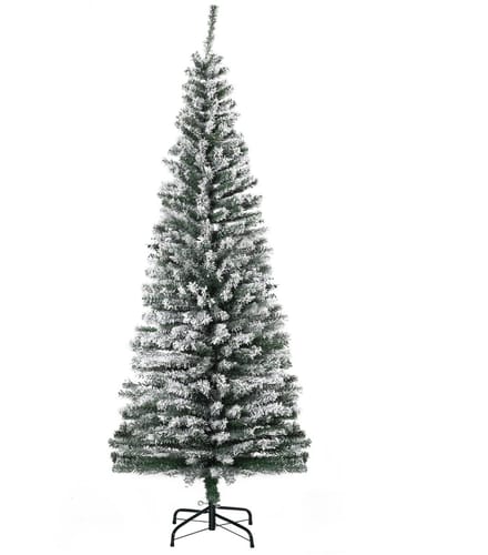 HOMCOM Slanke Kunstkerstboom met Besneeuwd Effect - Kunstboom, Kerstversiering - Groen