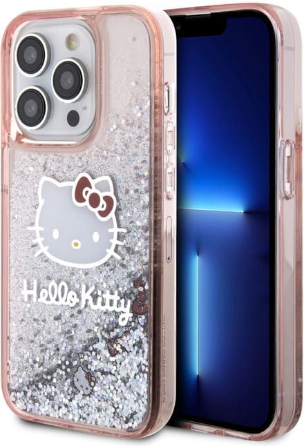 Hello Kitty Back Cover - TPU Hoesje voor iPhone 15 Pro - Pink - Glitter & Kitty Head Charms