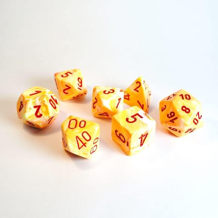 Chessex Feestelijke Sunburst/rode Polydice Dobbelsteen Set (7 stuks)