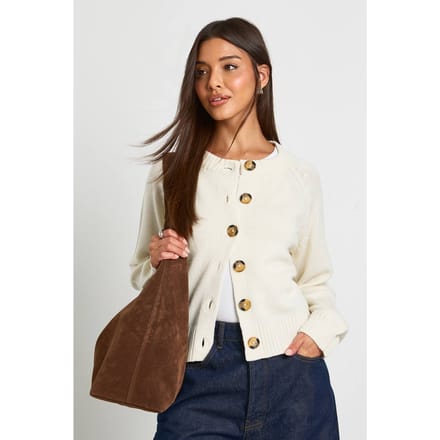 boohoo Dames Ronde hals gebreide chunky cardigan | Creme | Maat: Medium