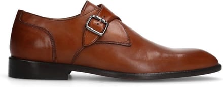 Manfield - Heren - Cognac leren gespschoenen - Maat 40