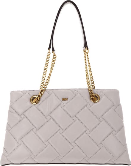 DKNY Leren Schoudertas Willow Leather Tote Bag Stone Beige