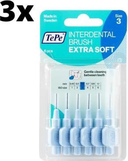 TePe Extra Soft Blauw 0,60mm 3 x 6 stuks - Voordeelverpakking