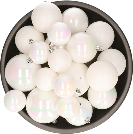 Decoris kerstballen - 26x st - parelmoer wit - kunststof - mix 6, 8 en 10 cm
