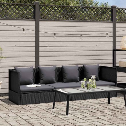vidaXL - Tuinbed - met - kussens - poly - rattan - zwart