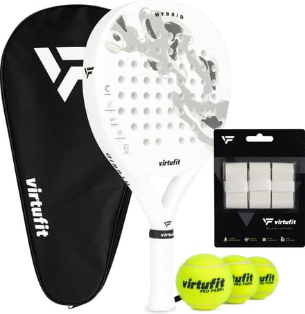 VirtuFit Hybrid Padel Set - Wit / Grijs - Incl. Tas, 3 Ballen & Overgrips